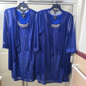 NWT R&M Beautiful Blue Lace Dress with Sheer Overlay. Szs 14W & 16W.  $80 Each.